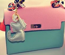 

Purse Handbag Bag Charms Leather Cat Keychain Cute Women Gril Car Key Chain Pendant Ring Cover Holder Trinket Chaveiro Llaveros