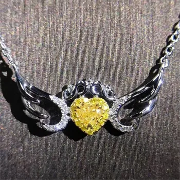 

1 Carat ct Wedding yellow Moissanite Diamond Necklace 18K 750 White Gold D color VVS H0010 with a certificate