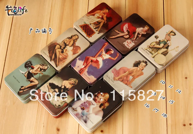 

Free Shipping! 9pcs/lot Classic Collection Marilyn Monroe Bank Card Holder Metal Storage Box Retro Style Jewelry Case Pill Case