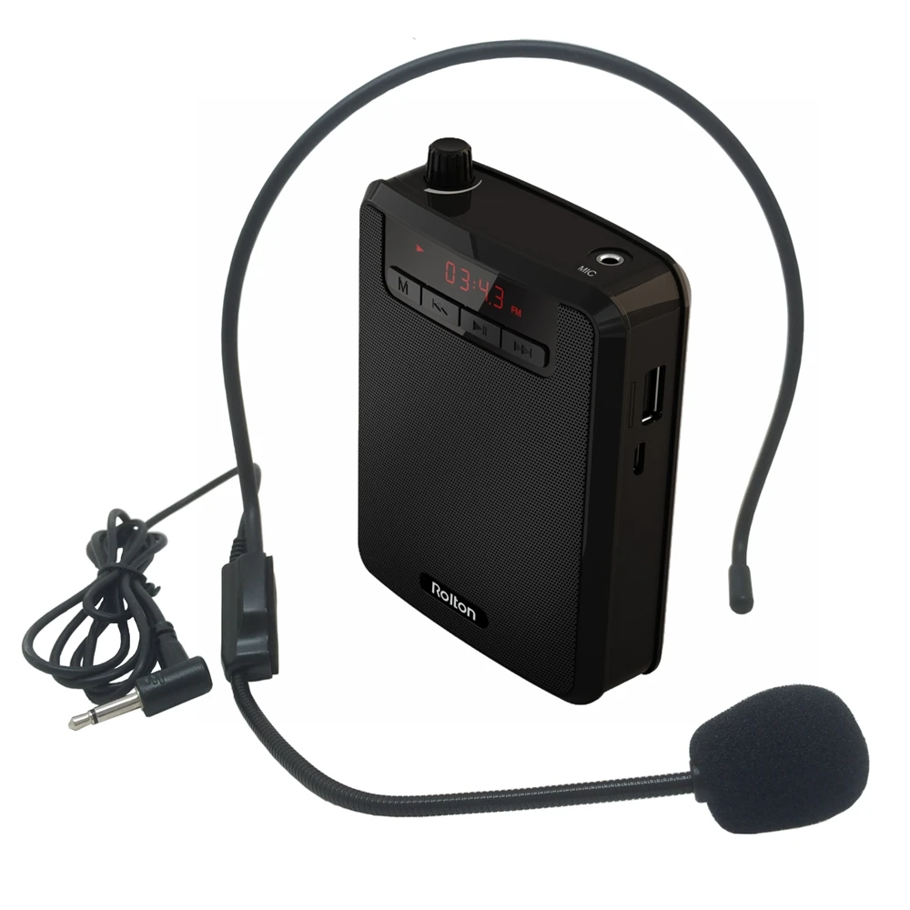 Kopen Rolton Draagbare Voice Versterker Taille Band Clip met FM TF MP3 Powerbank voor Gidsen, leraren Onderwijs Microfoon