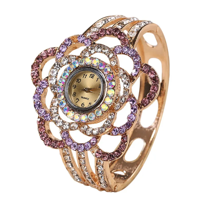NEW Fashion Womens Flower Band Hollow Out Bangle Crystal Quartz Bracelet Watch Jewelry Charm #2AP25 (15)