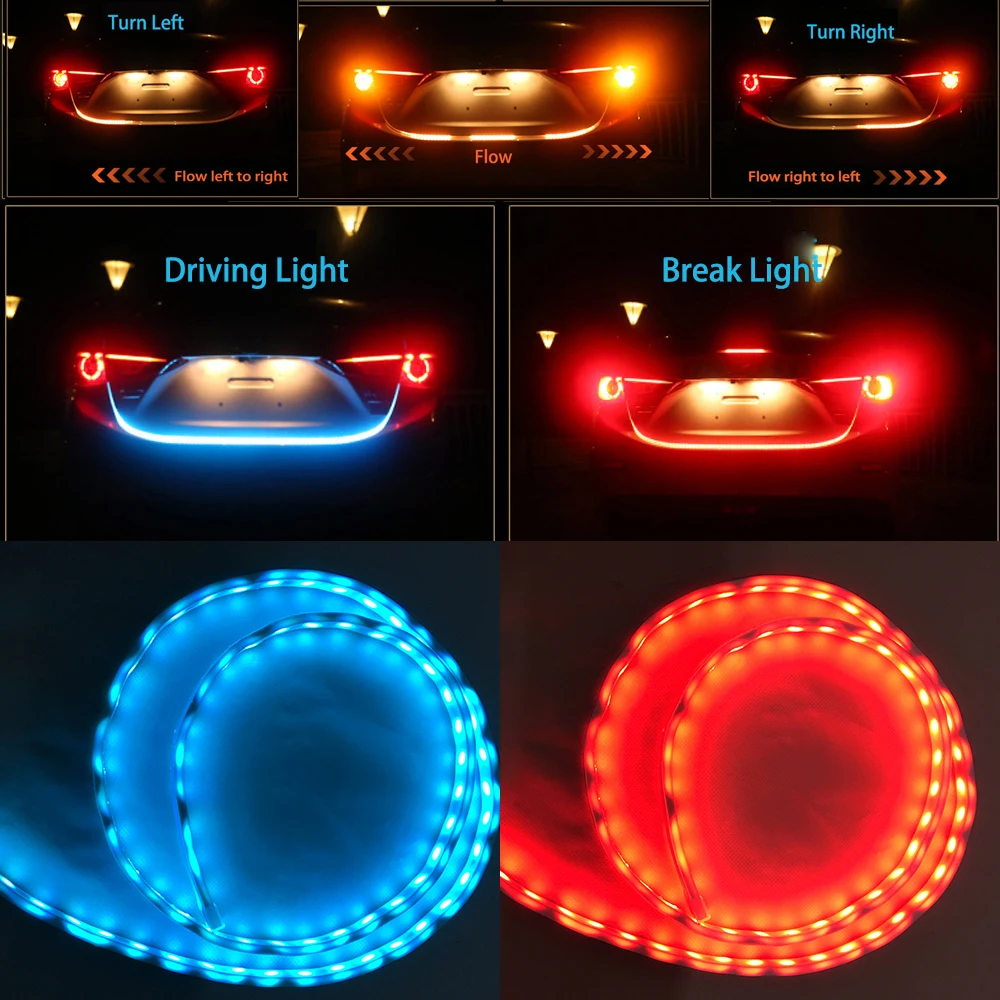 

Car-styling 47" 59" Dynamic Streamer LED trunk Strip light Flow Type Turn Signals Rear Breaking lights Tail LED Warning Lights