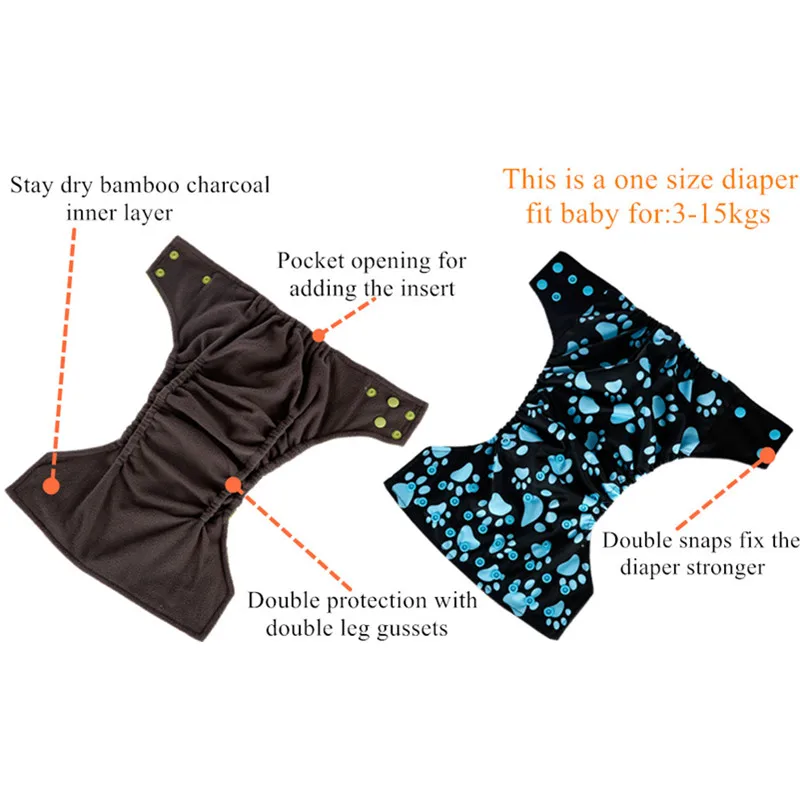 [Simfamily] 1 шт. Многоразовые пеленки бамбуковый уголь карман ткань пеленки моющиеся один размер, регулируемый Детские карманные подгузники