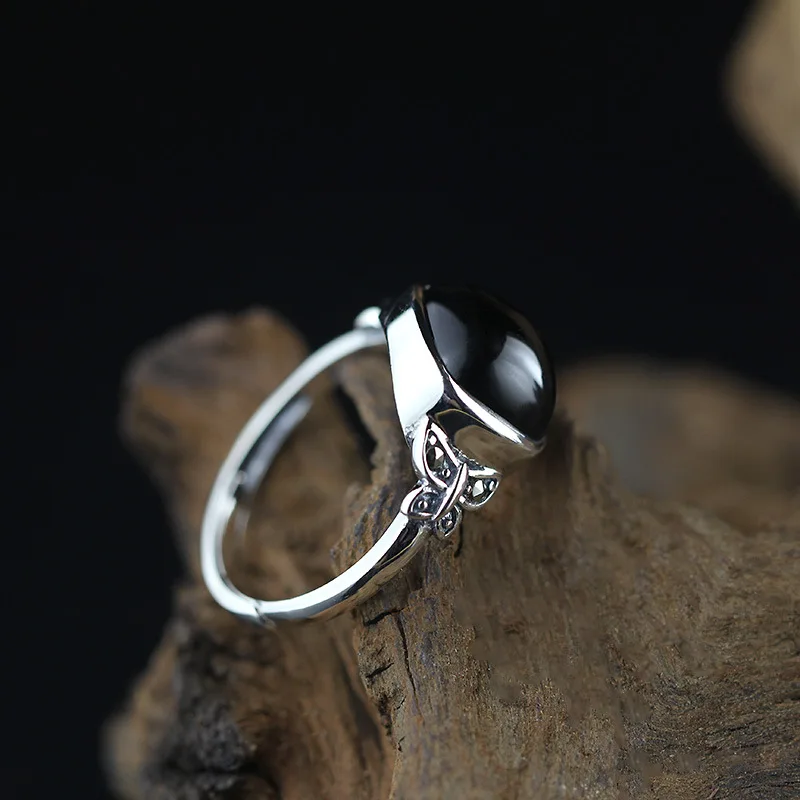 Настоящее чистое серебряное кольцо 925 античное женское кольцо с квадратным гладким натуральным драгоценным камнем тип открытия Ювелирные Изделия Bague
