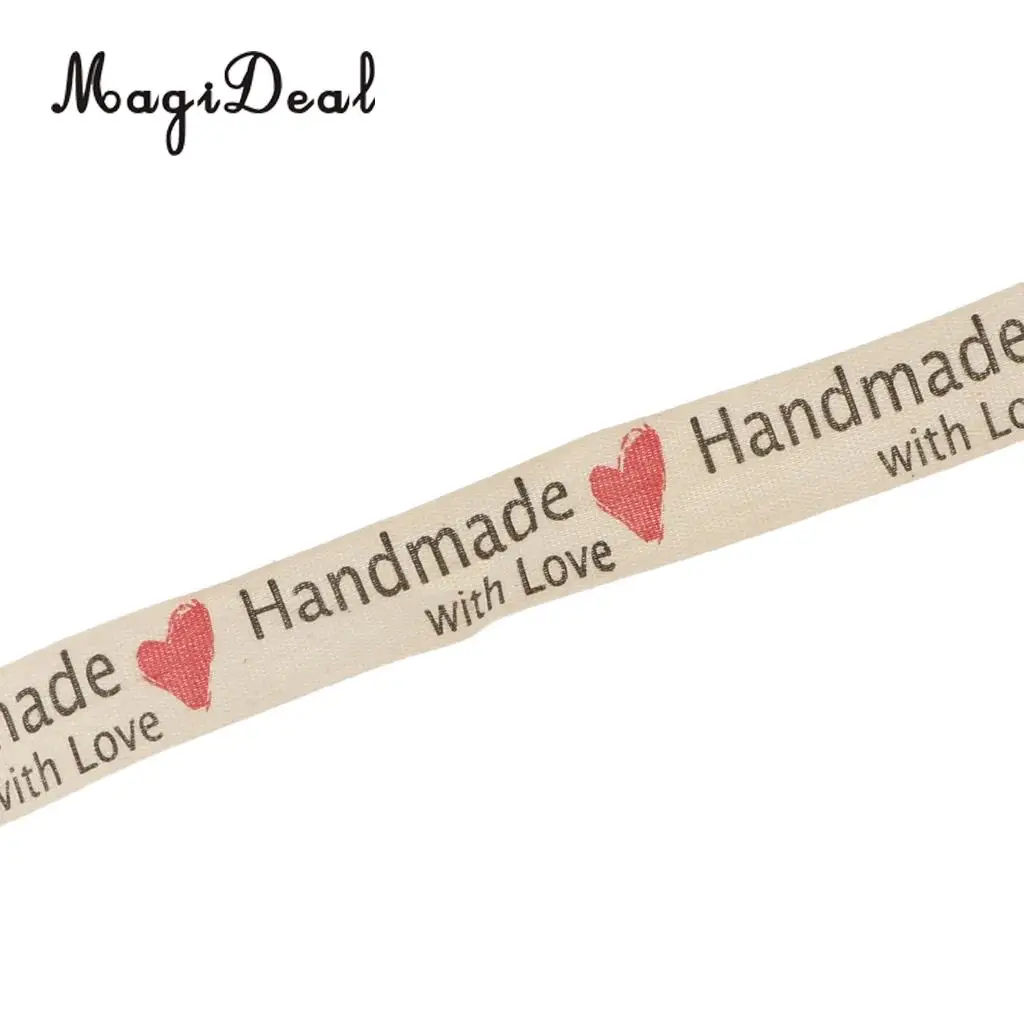 MagiDeal 5 Yards Hand Made with Love Heart Fabric Ribbon Gift Package Craft Decor