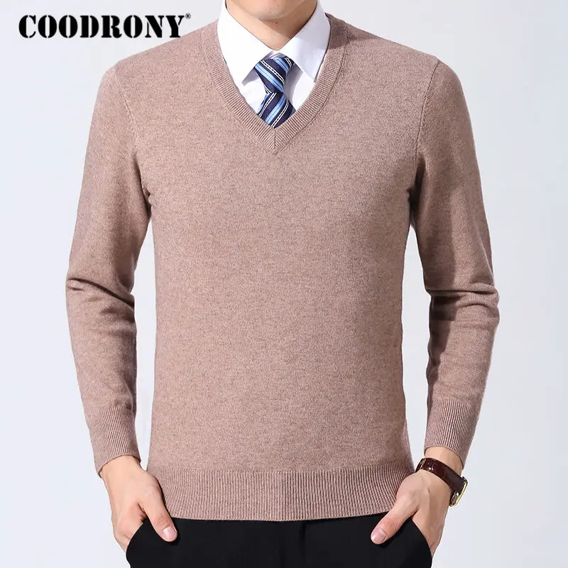 COODRONY سترة الرجال الملابس 2019 الخريف الشتاء الكشمير كنزة بدون سحّاب من الصوف البلوزات زائد حجم الأعمال عارضة الخامس الرقبة سحب أوم 8128
