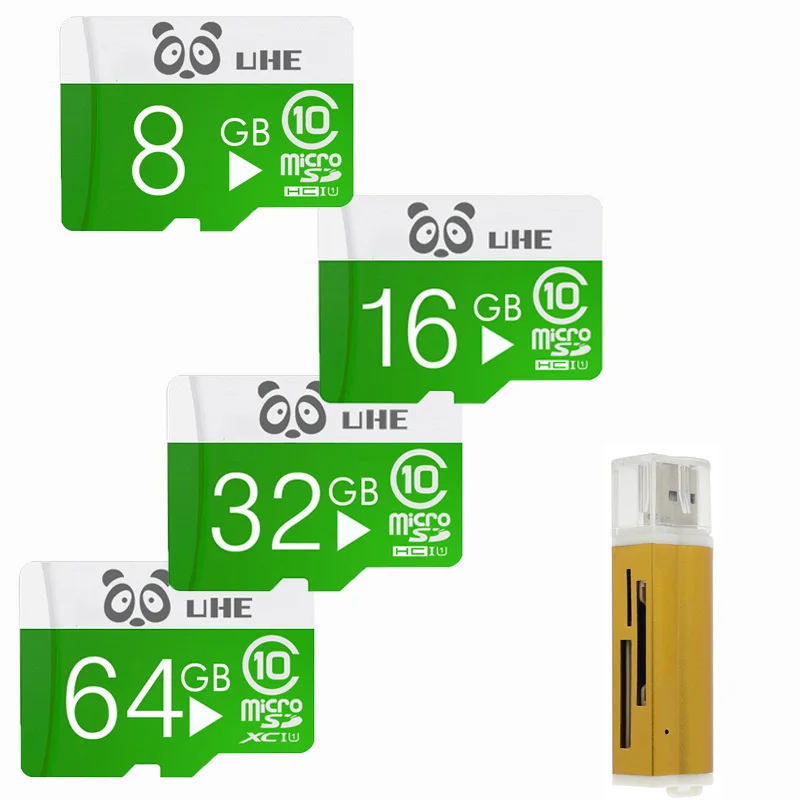 Зеленая карта памяти Micro SD 32 ГБ 64 класс 10 tf-карта 16 8 4 Гб флэш-память с кардридером