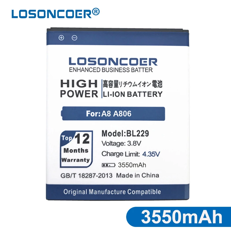 

LOSONCOER 4000mAh BL229 High Quality Battery For Lenovo A8 A806 A808T Replacement Li-ion Phone Battery~In Stock