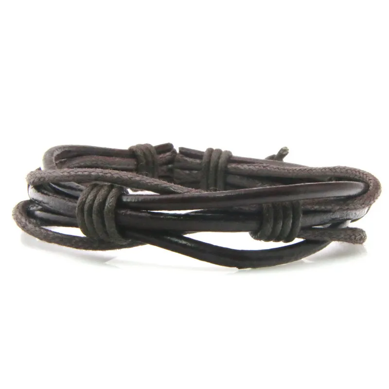 Модный винтажный браслет черный/коричневый Многослойный кожаный браслет ручное плетение простые обрученные браслеты для мужчин геометрические ювелирные изделия - Окраска металла: SHJ18322