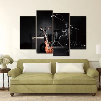 

Home Decor Hd Print Pictures 4 Pcs The Music Of The Band Guitar Wall Artwork Modular Poster Canvas Painting Living Room Framed