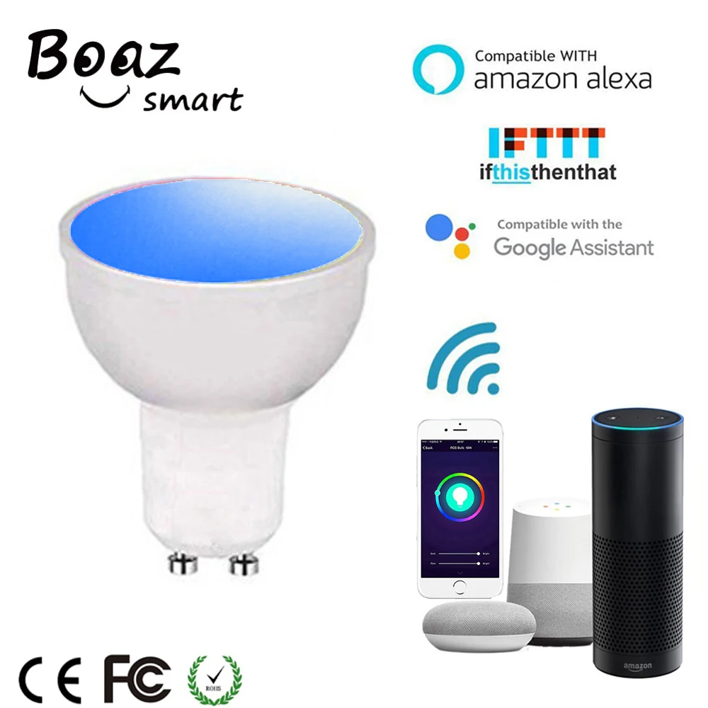 Boaz-EC Smartlife Wifi Gu10 светодиодный ламповый светильник Smart Wifi Точечный светильник с регулируемой яркостью пульт дистанционного управления Alexa Echo Google Home IFTTT Tuya Smart