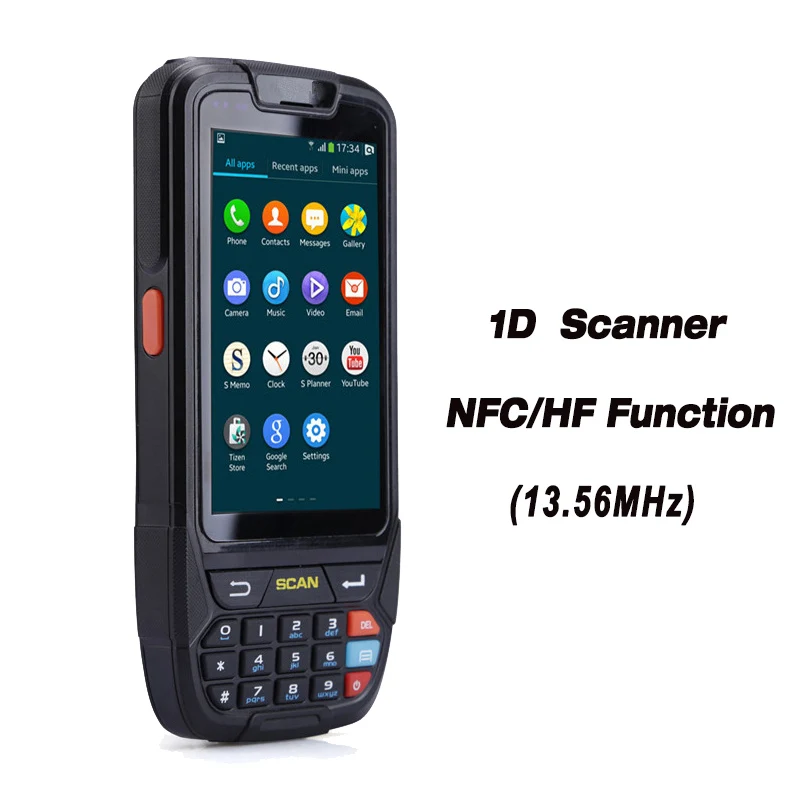 Android 7,0 портативный pos-терминал с NFC UHF RFID считыватель памяти 4 дюйма большой экран терминал данных 1D, 2D лазерный сканер штрих-кода - Цвет: 1D and NFC