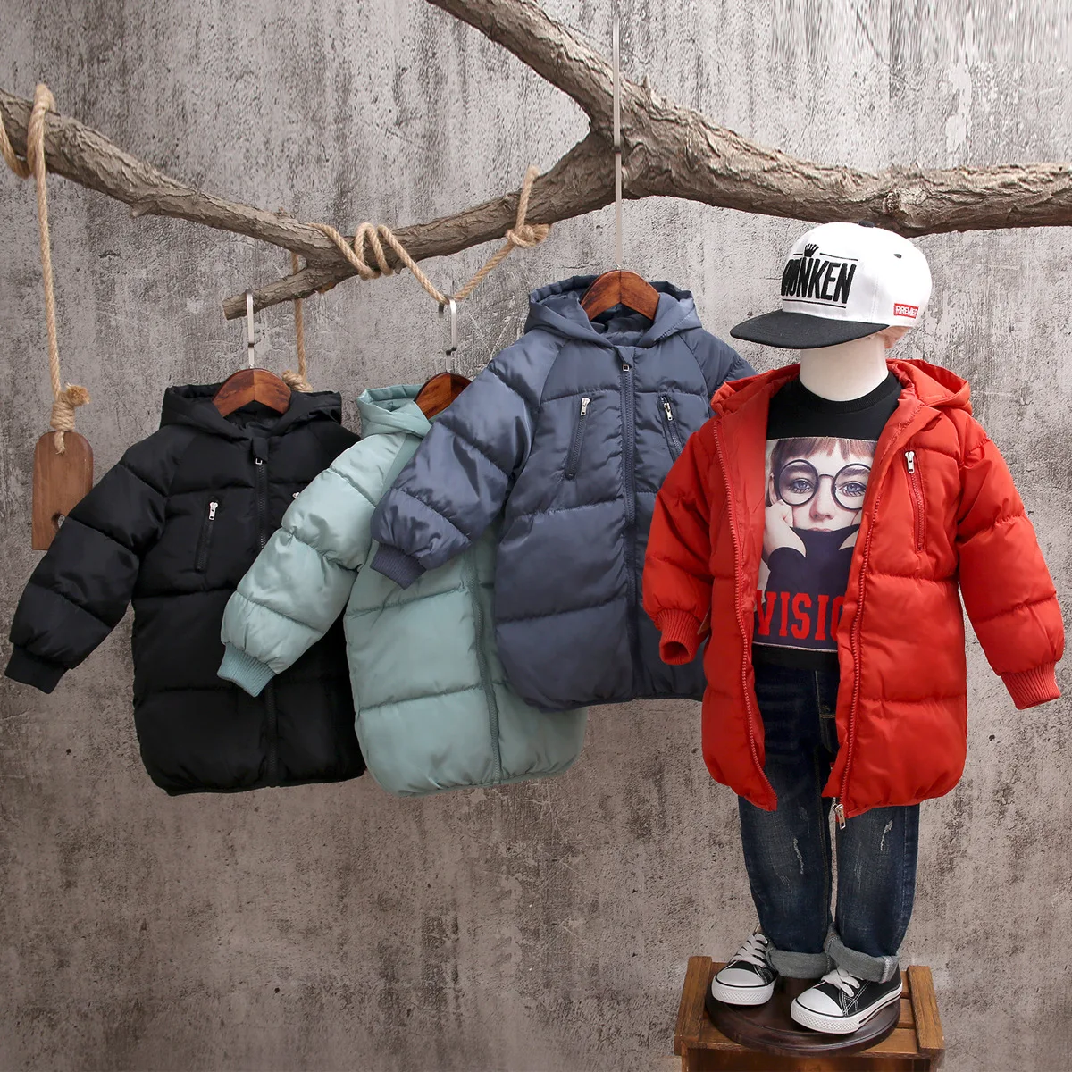 

Winter Boy Down Jackets for Boys Children's Coat Clothing Kids Hooded Thick Cotton Padded Warm Jacket Parka Long Overcoat