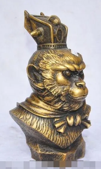 China Hand Carved Bronze Folk Sun Wu Kong Monkey King Head Bust Sculpture Statue 