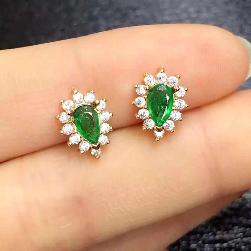 

2017 Real Women Qi Xuan_Fashion Jewelry_Colombia Green Stone Elegant Earrings_Rose Gold Color Earrings_Factory Directly Sales