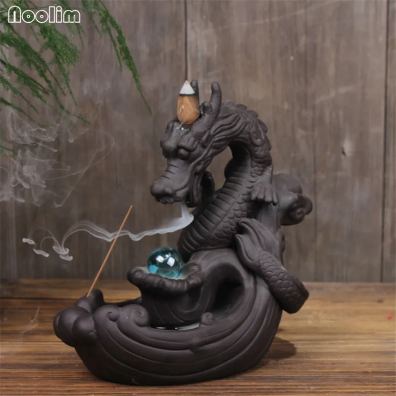 NOOLIM Ceramic Backflow Incense Burner Creative Home Decor Dragon