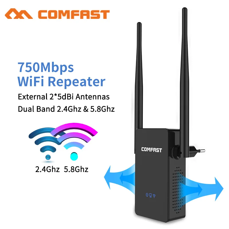 Comfast 750 Мбит/с беспроводной Wifi удлинитель/ретранслятор/маршрутизатор двухдиапазонный Wifi диапазон расширитель сигнала Усилитель 2* 5dbi внешние антенны