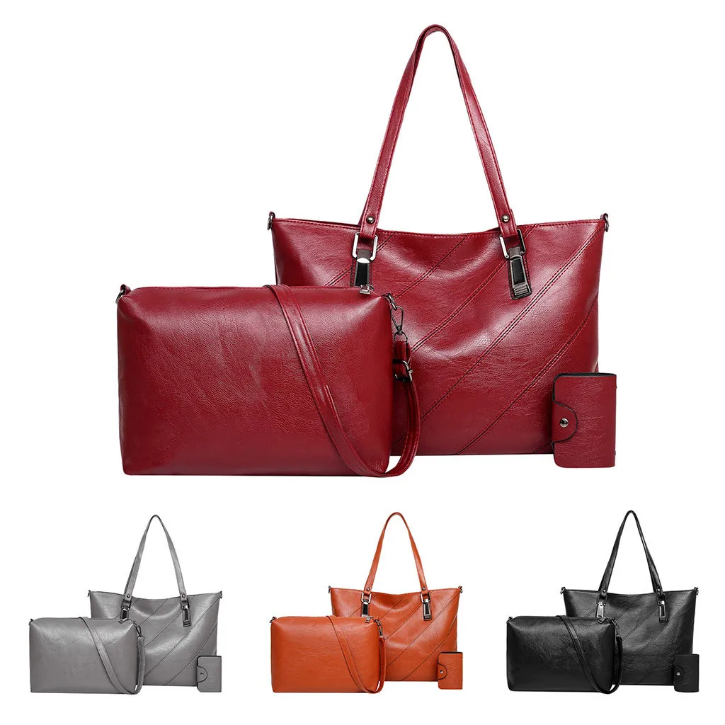 3 шт., кожаные сумки с верхней ручкой, Женская Ручная сумка, набор, красная сумочка для женщин, сумка через плечо, женские сумки, клатч, кошелек