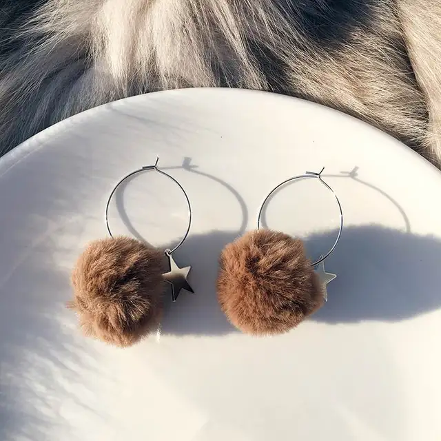 Buy Mink Fluffy Ball Earrings Sweet Cute Simple Star