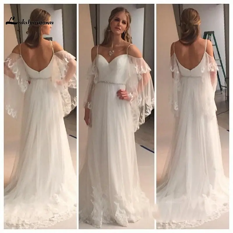 

Modest Spring Beach Wedding Dress 2019 Sweetheart Cap Sleeve Appliques Summer Bridal Gowns hochzeitskleid Custom Made