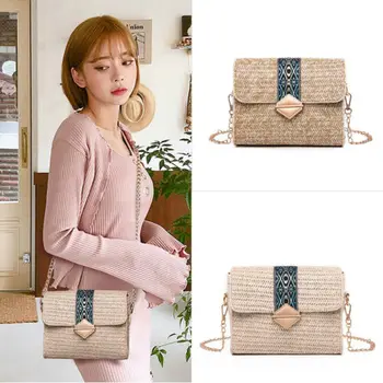 

Fashion Summer Ladies Rattan Straw Bag Woven Wicker Crossbody Bags Wicker Weave Tote Handbag Beach Basket Purse Bags