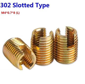 

200pcs/Lot Steel Zinc Plated M4 Self Tapping Thread Inserts 302 Slotted Type insert Bushing Screws M4*0.7*8 (L)