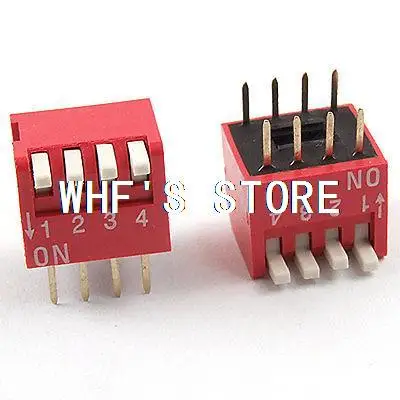 

5 Pcs 2.54mm Pitch 4 Position Piano Type DIP Switch Red