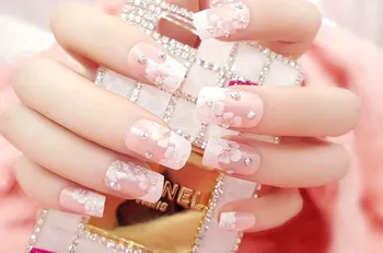 

2017 24Pcs French Bride Flowers False Nails Nail Art Design Nail Tips NEW