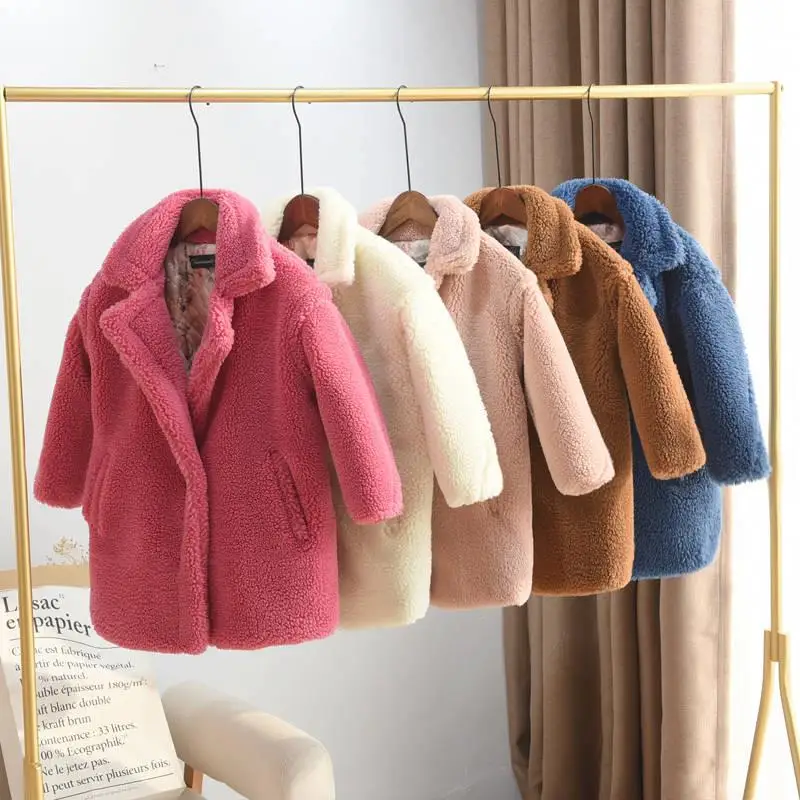 Online 2019 niños oveja Shearling Cardigan abrigo niños niña gruesa Chaqueta larga informal adolescente piel sintética ropa de abrigo Q470