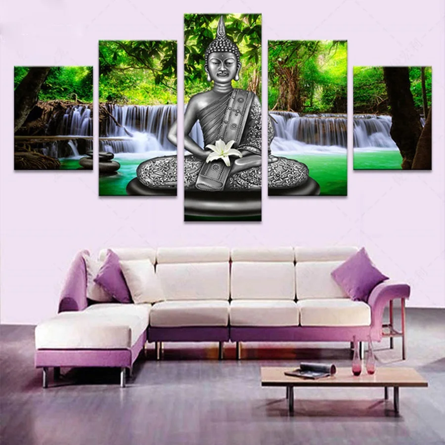 

5 Pieces Abstract Paintings Wall Artworks Kitchen Framed Buddha Prints Canvas Pictures for the Living Room Decoration