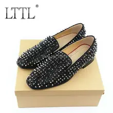 LTTL/классические черные кожаные мужские лоферы с шипами; мужские слипоны ручной работы; Повседневная Роскошная модельная обувь на плоской подошве