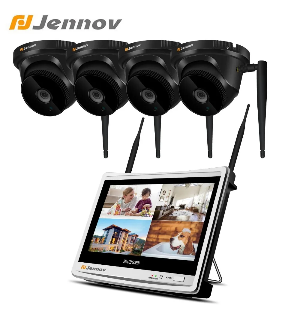

Jennov 4CH 2MP 1080P 12inch LCD Outdoor Security Camera System Wifi Video Surveillance Kit IP Camera Home Wireless CCTV Set P2P