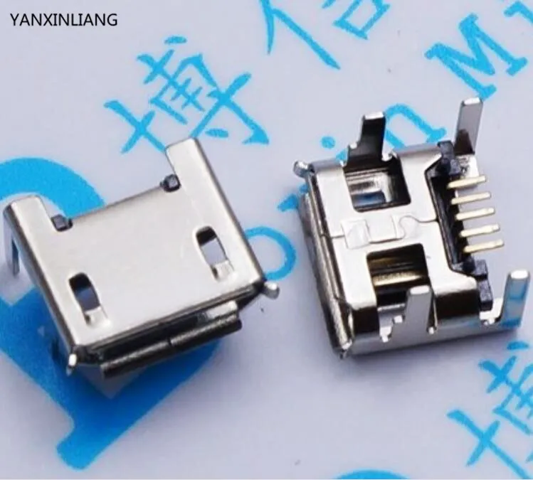 

50pcs Micro USB mini connector 5pin seat Jack Micro 4 feet with side Inserting plate Mini usb connector for Mobile tail plug