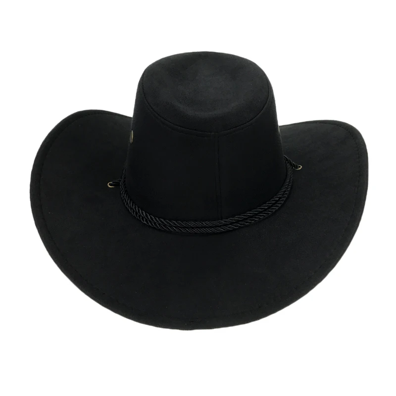 Western American Mens Cowboy Hats Wide Brim Travel Sun Hat Cowboy Cowgirl Faux Suede Triple Strings Chapeau Homme Cowboy,Black Cowboy Hats