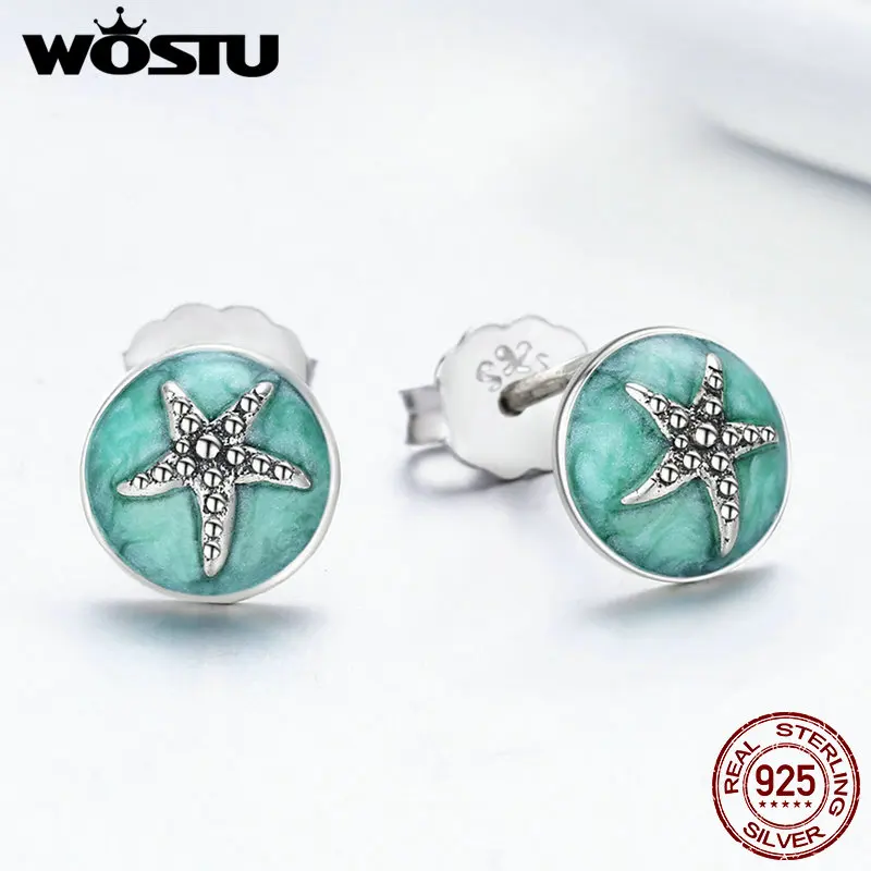 

WOSTU Hot Sale 925 Sterling Silver Fantasy Starfish Round Small Stud Earrings for Women Fashion Design Earrings Jewelry FIE205