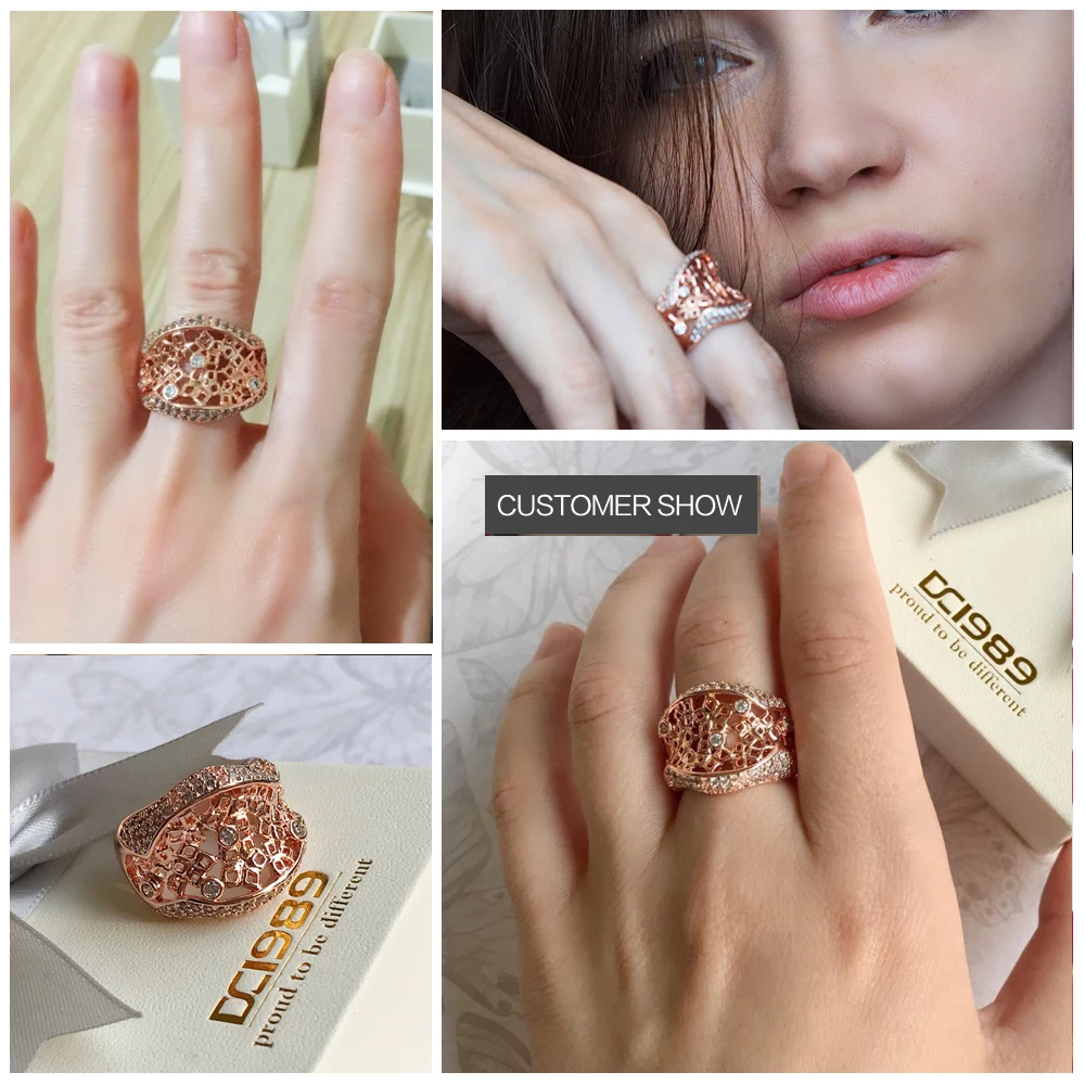DreamCarnival 1989 New Hollow Square Fashion Jewelry White Zirconia Bijoux Rose Gold Color Moda Bague Rings for Women WA11450