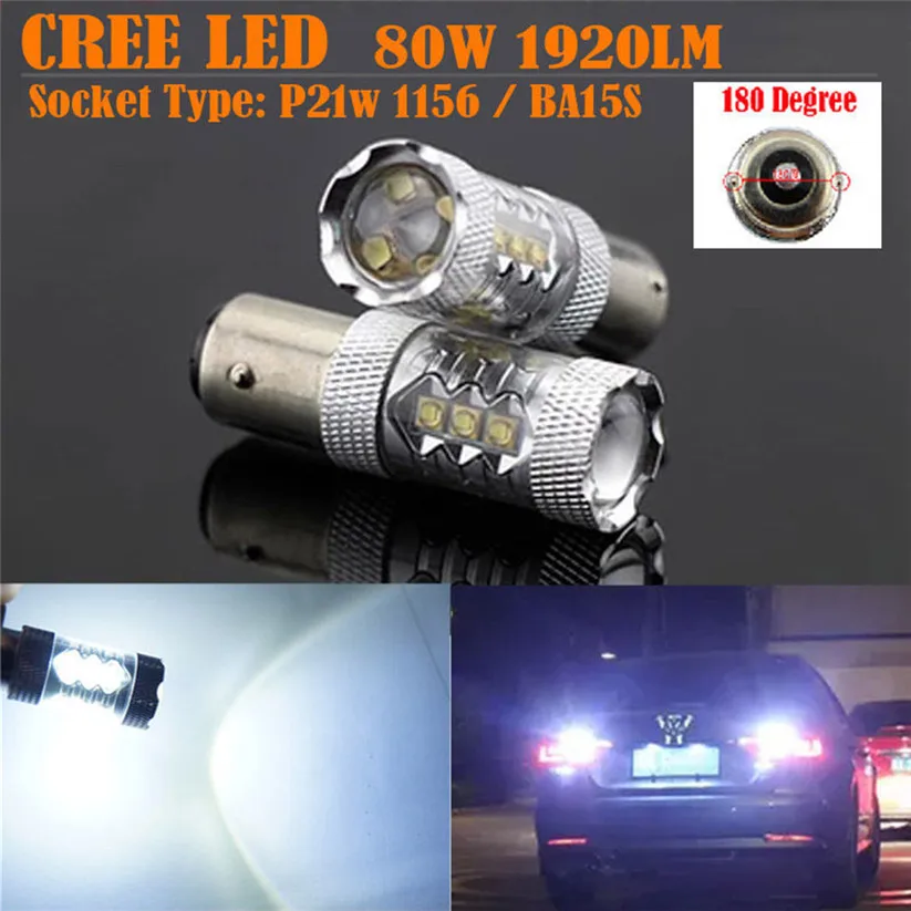 

Car-styling KAKUDER 2PCS 80W 12V White Led 1156 BA15S P21W Car Backup Reverse Signal Light Canbus td0507 dropship