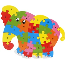 Animais de madeira elefante dinossauro abc alfabeto aprendizagem quebra-cabeças jogos de inteligência brinquedos para crianças