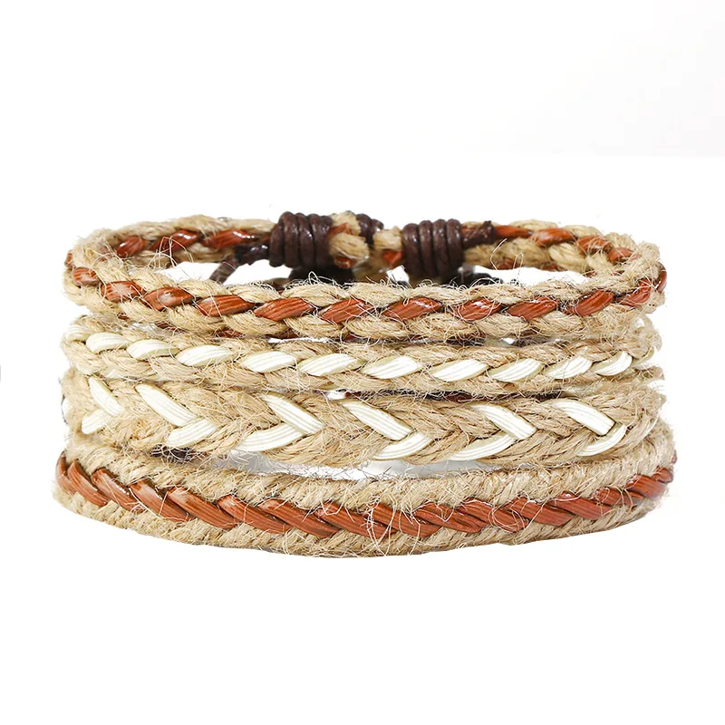 

2019 New Four-piece Handmade Woven Hemp Rope Bracelet Fashion Vintage Men's Jewelry Accessories Hand Strap