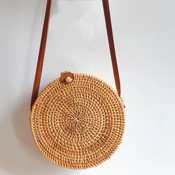 

2019 Circle Handwoven Bali Round Retro Rattan Straw Beach Bag Crossbody YIda