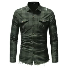 Мужская рубашка, бренд, мужские рубашки высокого качества с длинным рукавом, Повседневная джинсовая одежда, облегающие мужские рубашки в клетку, Camisa Masculina