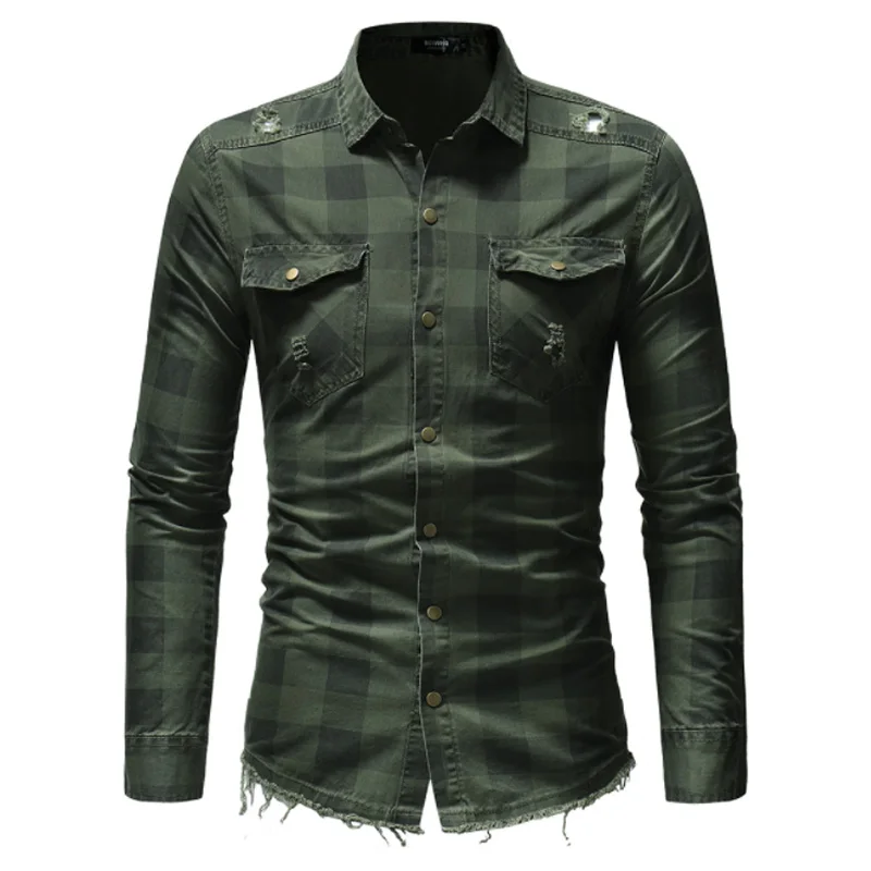 

Men Shirt Brand 2019 Male High Quality Long Sleeve Shirts Casual Denim clothing Slim Fit Plaid Man Dress Shirts Camisa Masculina