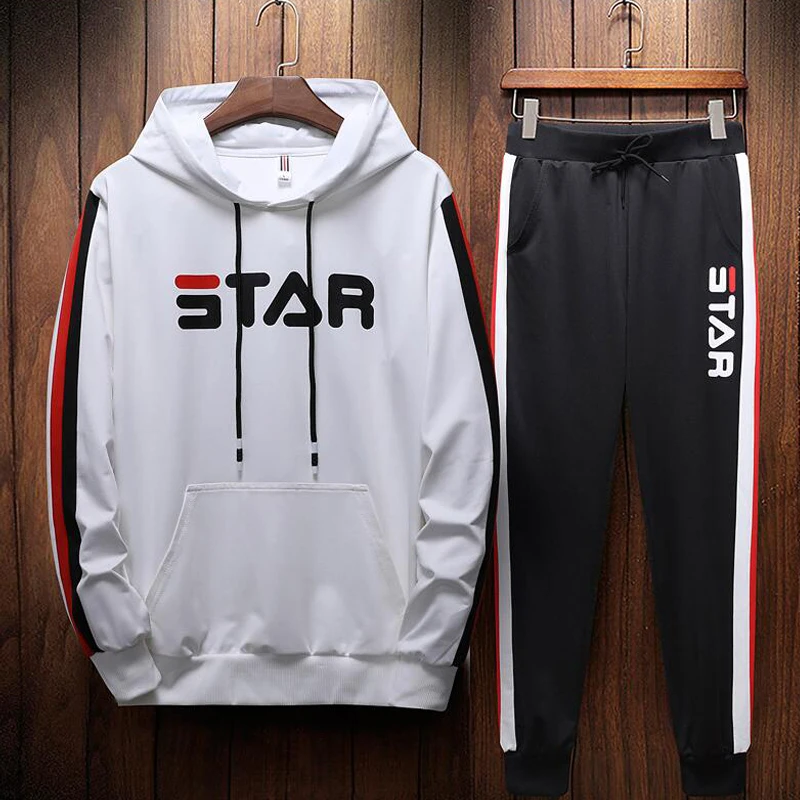 

New 2019 Brand Tracksuit men thermal underwear Men Sportswear Sets Letter print hooded+Pants Sporting Suit Malechandal hombre