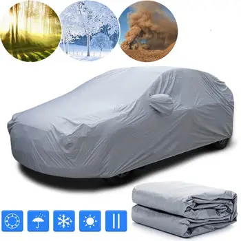 

Universal Full Car Cover Snow Ice Sun UV Rain Shade Covers Outdoor Protector Foldable Waterproof Dustproof Cover 5 Sizes Silver