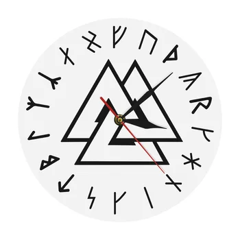 

Valknut Odin Viking Symbol Runes Script Modern Wall Clock Viking Norse Compass Vikings Rune Odins Simple Wall Clock Home Decor