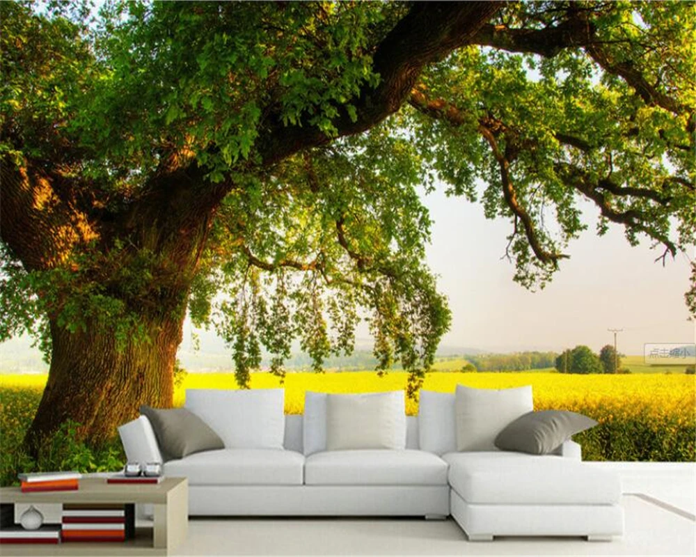 Beibehand-papel de Parede 3d Moderno Simples Cenário de tv Árvores Céu Azul Grama Madeira Decorativo Mural Foto Paredes d