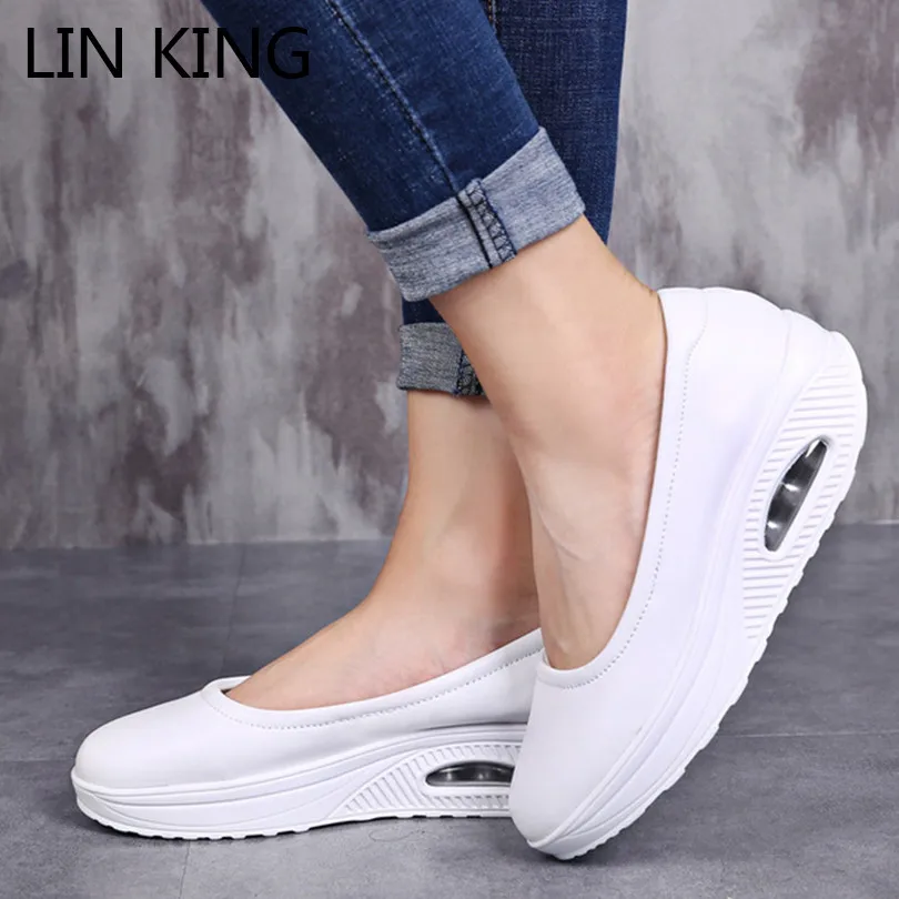 

LIN KING Spring Autumn Women Casual Office Shoes Low Top Wedges Swing Shoes Thick Sole Sneakers Big Size Woman Nurse Work Shoes