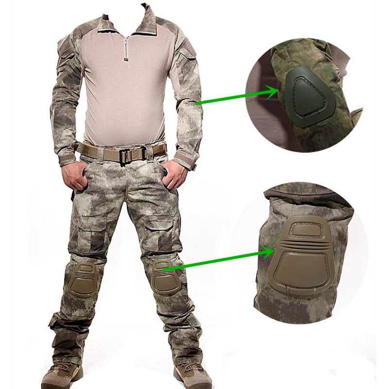 Тактический камуфляжная военная форма Одежда Костюм Для Мужчин Армия США комплексный Камуфляж для страйкбола боевая рубашка+ брюки-карго наколенники