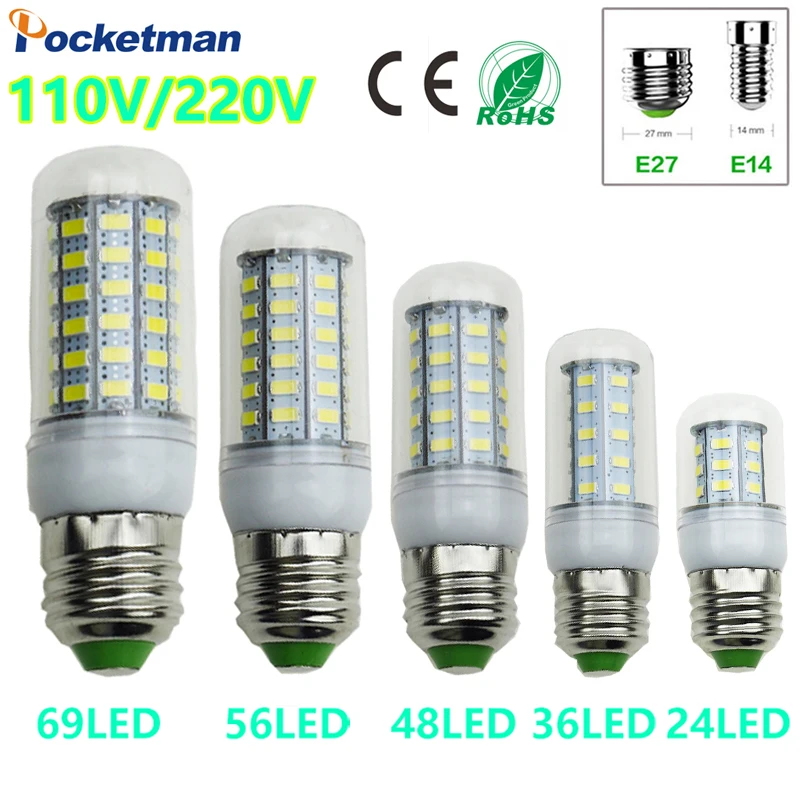 E27 E14 светодиодный кукурузный светильник лампа AC 220 V SMD 5730 светодиодный кукурузная лампа светильник ing лампы проектора 69/48/36/24 светодиодный E27 светодиодный лампы