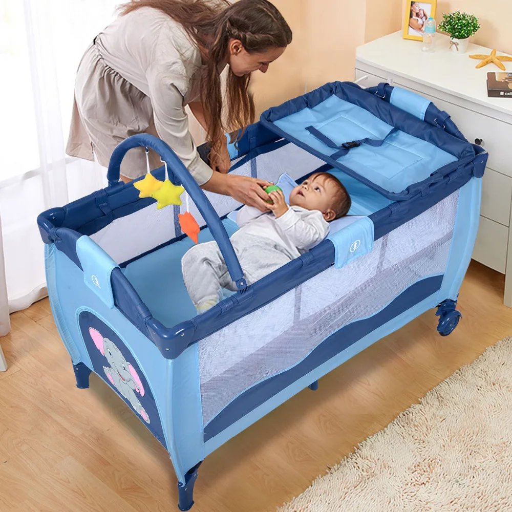 New Baby Crib Playpen Playard Pack Travel Infant Bassinet Bed Foldable Pink Green Coffee Bule BB4397